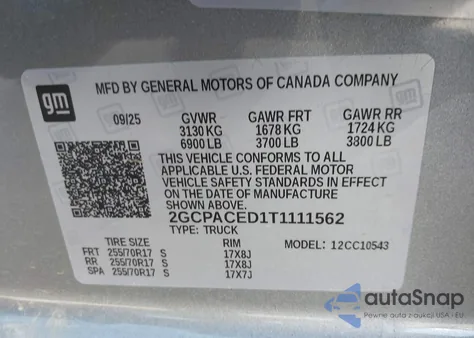 2026 Chevrolet Silverado 1500 2Wd Short Bed Lt z USA, uszkodzony, nr VIN 2GCPACED1T1111562